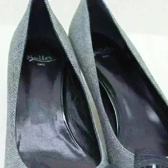 Butter Women's Grey/Black Leather Bow Tie Pointed Toe Kitten Heel Shoes Sz US 10 - Picture 8 of 11
